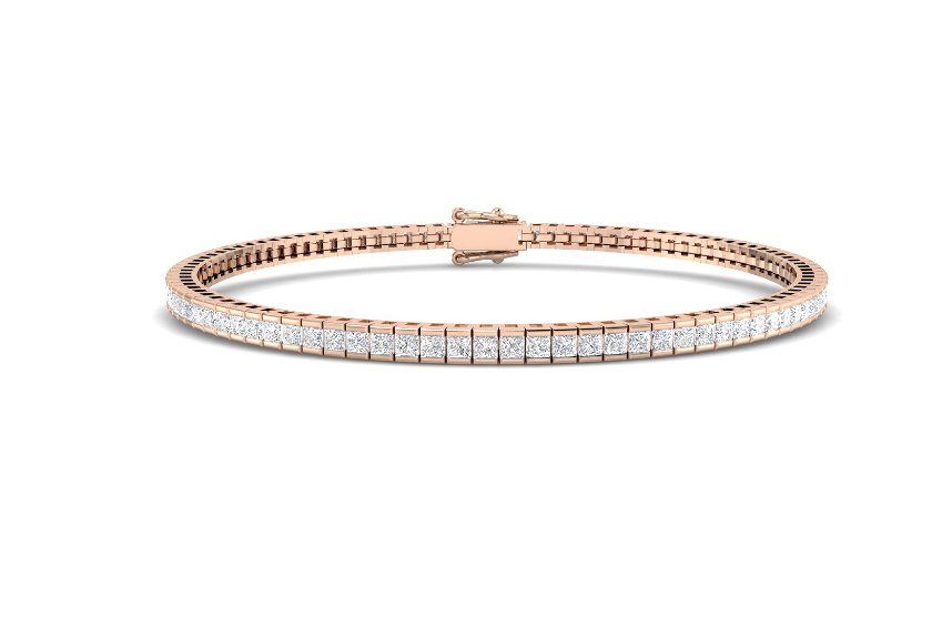 GOLD PRINCESS CUT DIAMOND TENNIS BRACELET