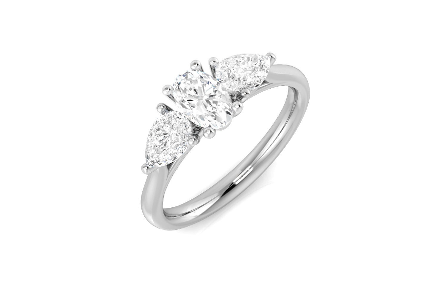 OVAL AND PEAR DIAMOND TRILOGY ENGAGEMENT RING