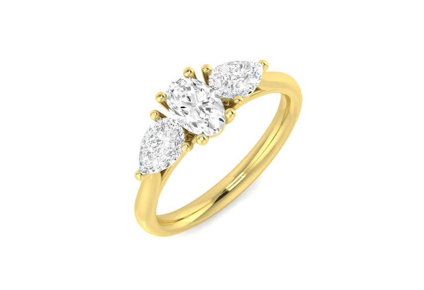 OVAL AND PEAR DIAMOND TRILOGY ENGAGEMENT RING