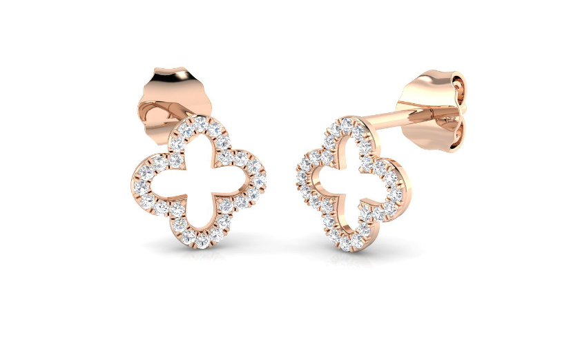 DIAMOND CLOVER STUD EARRINGS