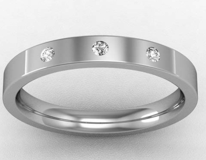 3MM FLAT COURT DIAMOND SET WEDDING RING