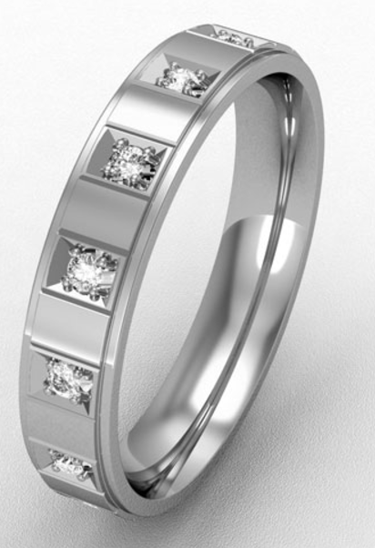 4MM FLAT COURT STEP CUT DIAMOND SET WEDDING RING