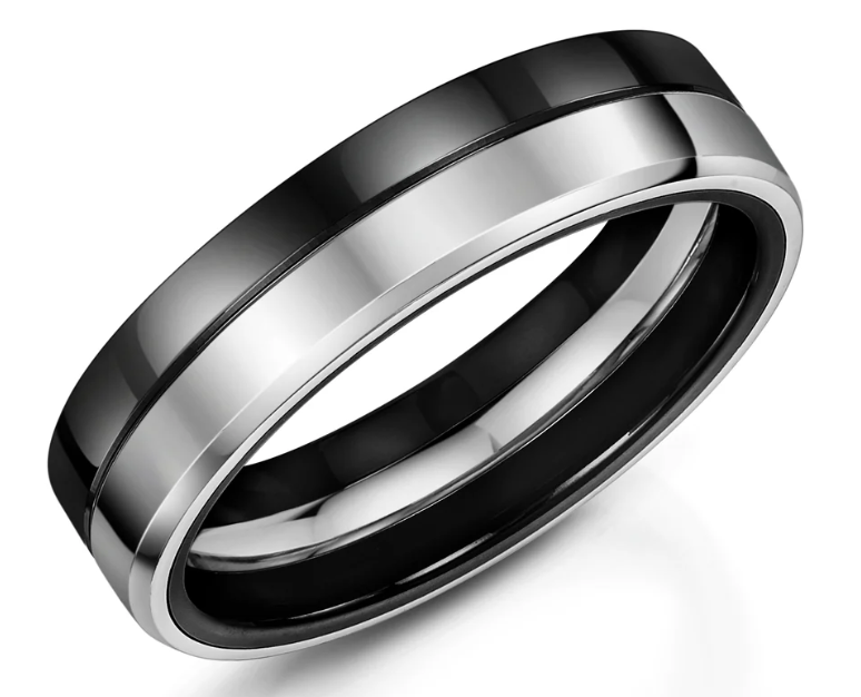 Men’s Zirconium Wedding Band | 6mm Black two tone Wedding Ring