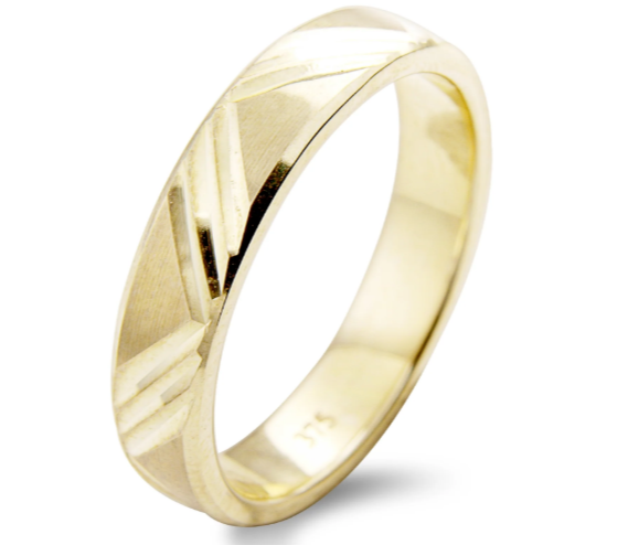 Elegant Geometric Engraved Wedding Band in Yellow, White Gold or Platinum