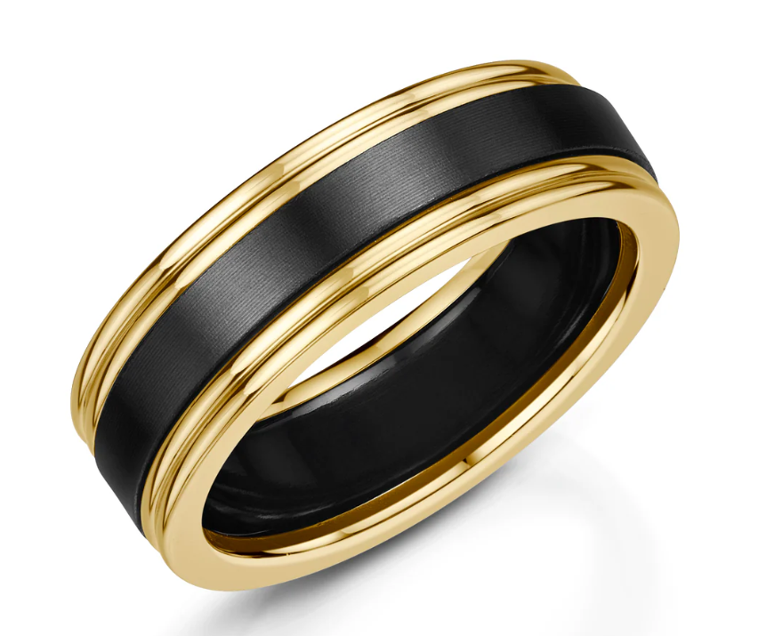 Men’s Zirconium Wedding Band | 7mm polished ridged Edge
