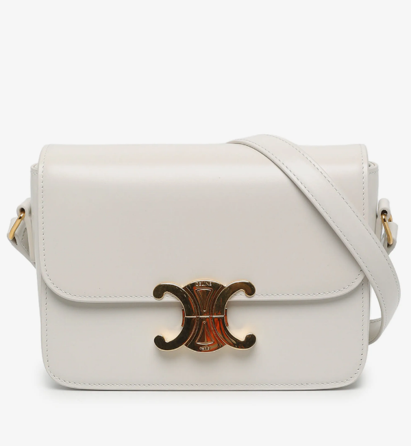 Pre-Loved Celine Teen Triomphe Bag in White Shiny Calfskin - Fogal & Barnes 
