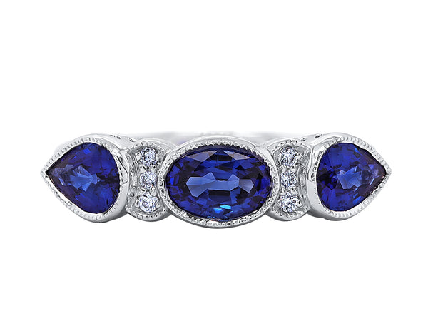 Sapphire and Diamond ring Alernative engagement pear cut oval cut White Gold Harrogate Jewellers Fogal and Barnes