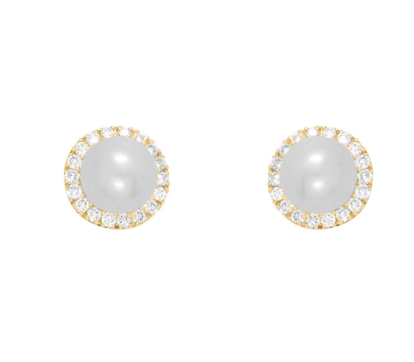 PEARL AND DIAMOND CLUSTER GOLD STUD EARRINGS