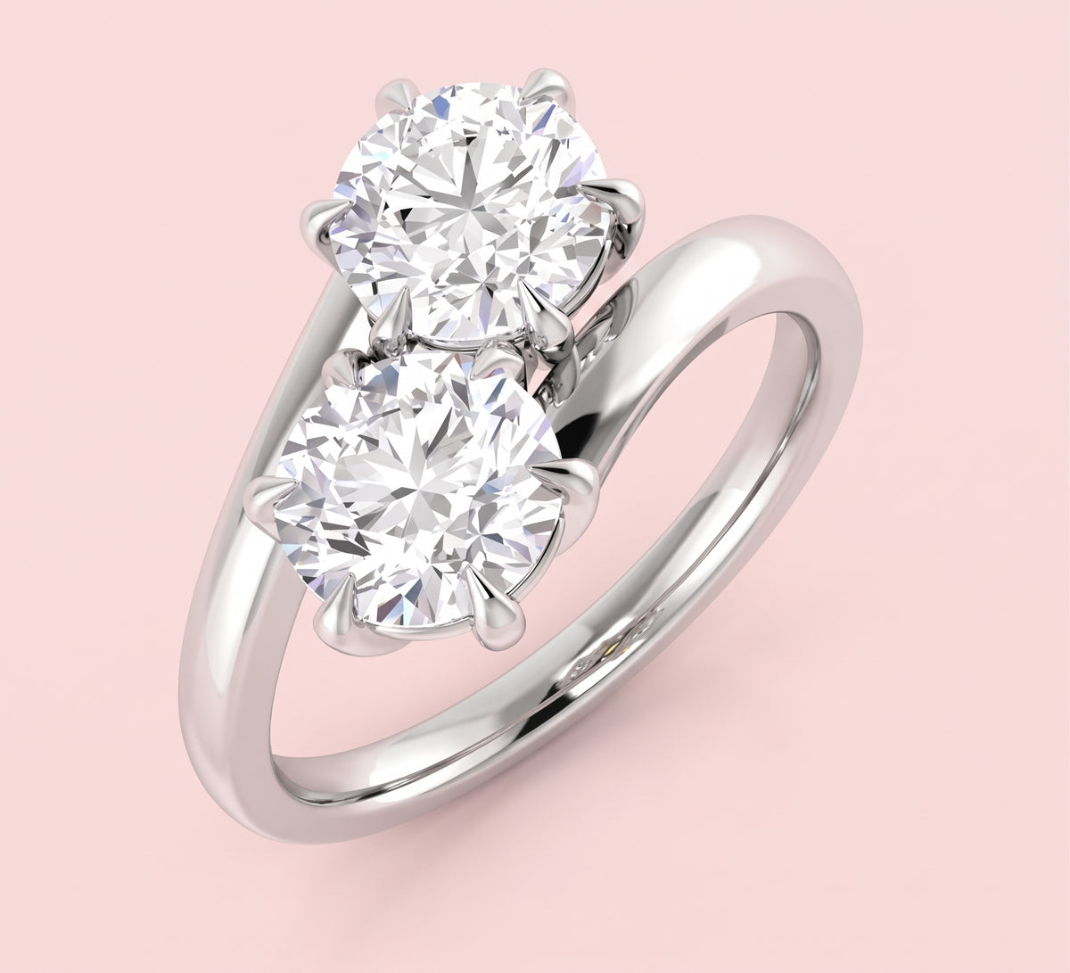 Vintage inspired toi et moi lab grown diamond engagement white gold with two round diamonds in six claw settings