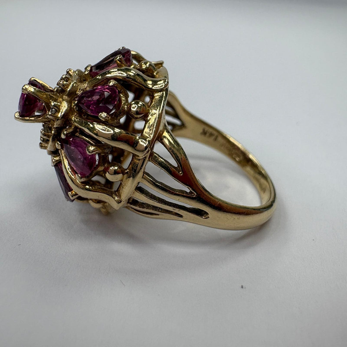 vintage sapphire cluster ring, 1960s cocktail ring, purple sapphire ring UK, natural sapphire and diamond ring, dome cluster ring, bombe ring, certified sapphire ring, vintage cocktail ring UK