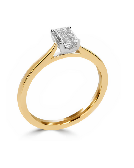 Radiant Cut Diamond Solitaire engagement ring harrogate, set in platinum and 18ct gold diamond. fogal and barnes fine jewellers