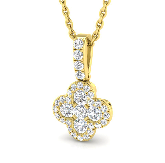 ROUND DIAMOND CLOVER PENDANT NECKLACE