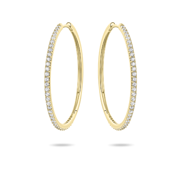 EXTRA MAXI 14K YELLOW GOLD PAVE  HOOP EARRINGS