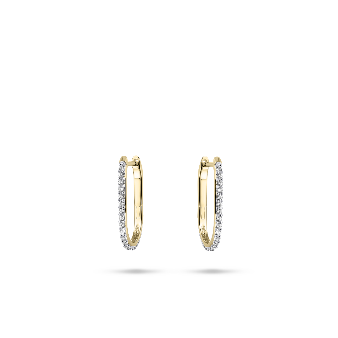 14K YELLOW GOLD LONG SPARKLING HOOP EARRINGS