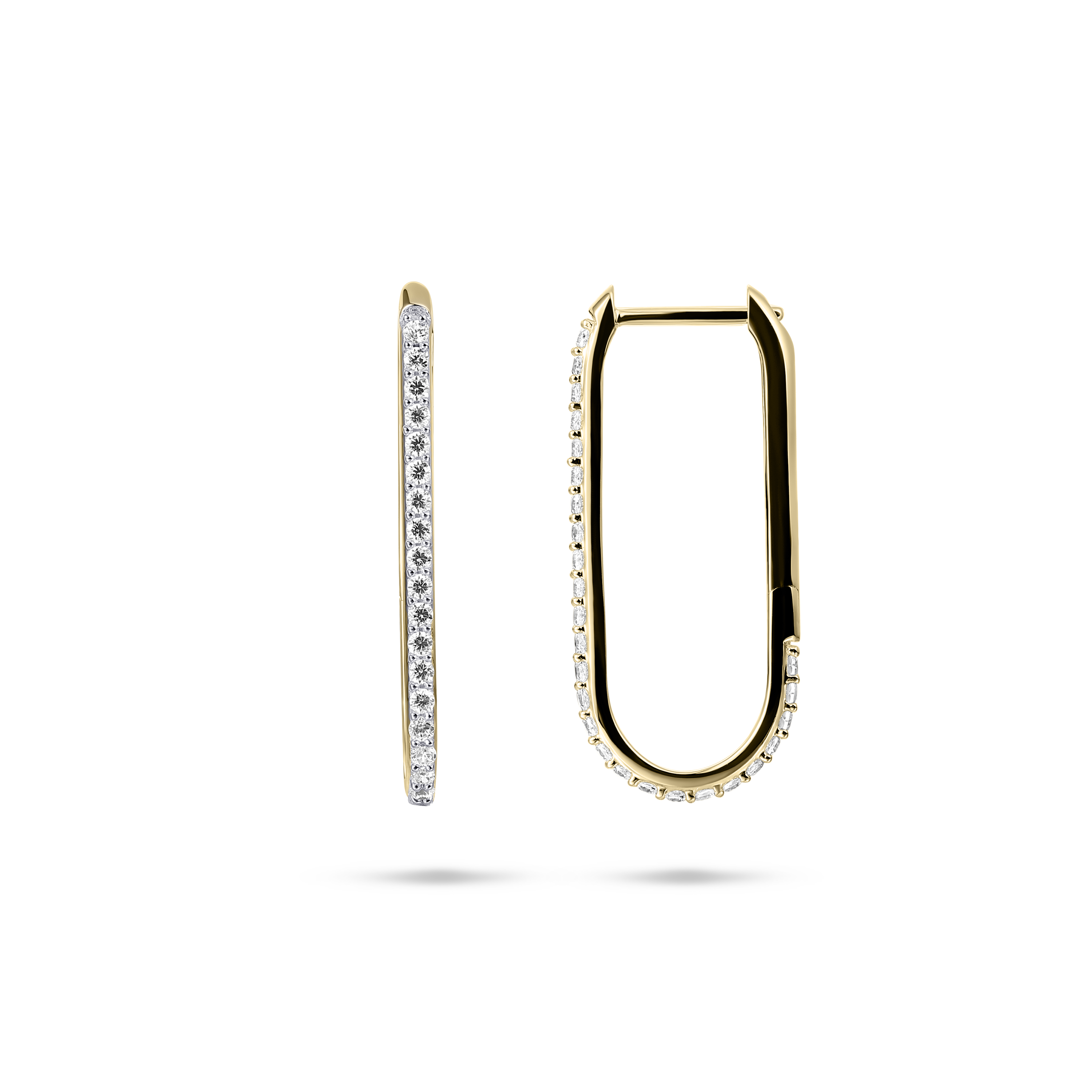 14K YELLOW GOLD LONG SPARKLING HOOP EARRINGS