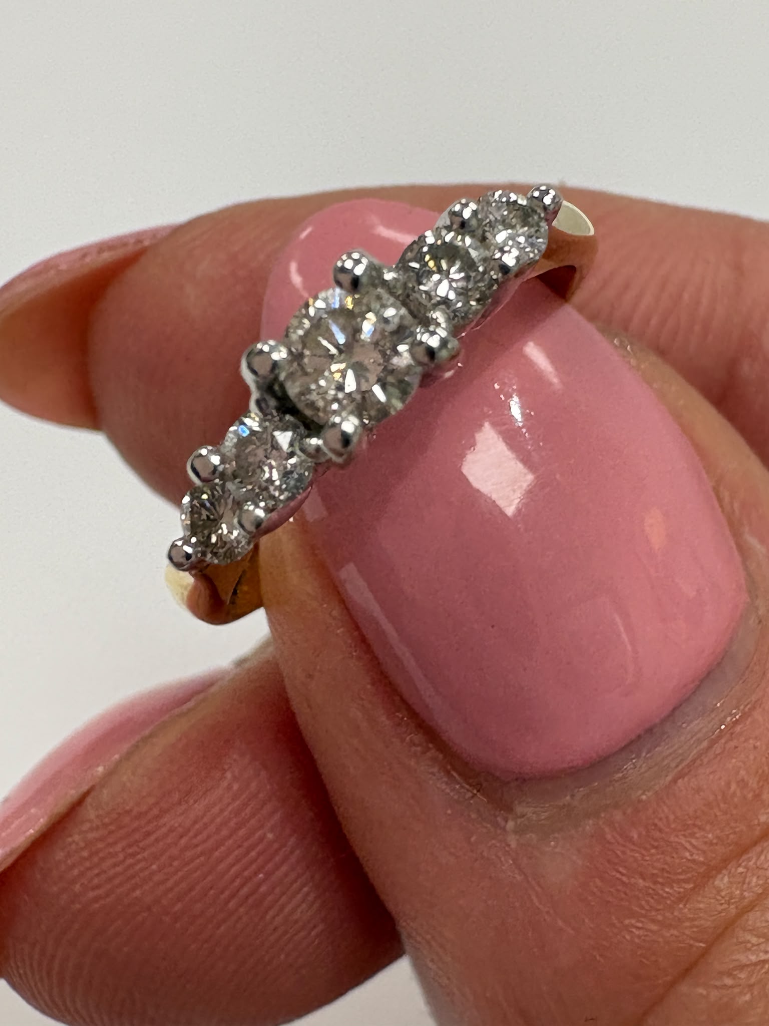 five stone diamond ring, second hand diamond ring UK, vintage diamond ring, 18ct gold diamond ring, pre-loved diamond ring Harrogate, antique diamond ring Yorkshire, 0.40ct diamond ring size J, second hand jewellery Leeds, diamond eternity style ring, buy pre-owned diamond ring UK, diamond ring near me, second hand fine jewellery Yorkshire, classic five stone ring, graduated diamond ring second hand
