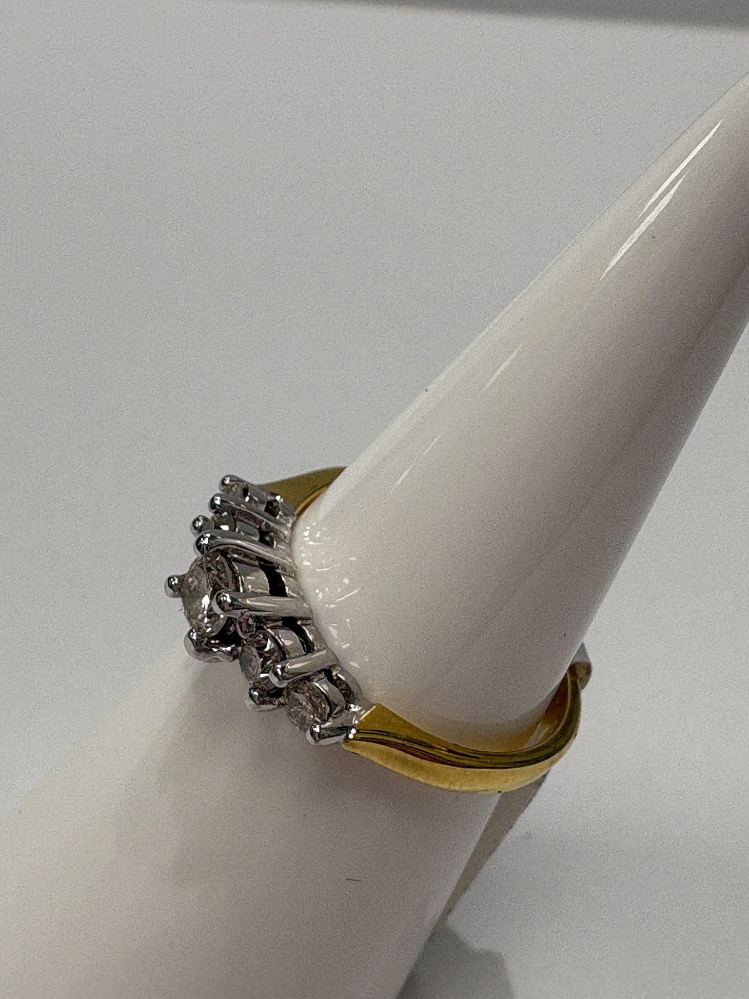 five stone diamond ring, second hand diamond ring UK, vintage diamond ring, 18ct gold diamond ring, pre-loved diamond ring Harrogate, antique diamond ring Yorkshire, 0.40ct diamond ring size J, second hand jewellery Leeds, diamond eternity style ring, buy pre-owned diamond ring UK, diamond ring near me, second hand fine jewellery Yorkshire, classic five stone ring, graduated diamond ring second hand