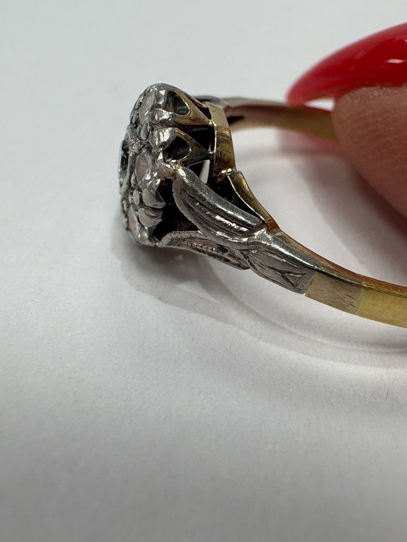 vintage ring, diamond cluster ring, pre-loved jewellery, 18ct gold ring, second-hand engagement ring, daisy cluster ring, vintage diamond ring Yorkshire, antique-style ring Harrogate