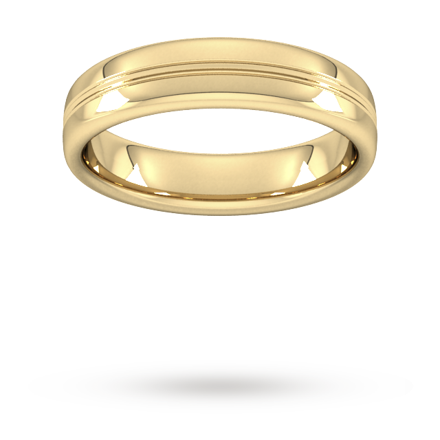 YELLOW GOLD SLIGHT COURT GROOVED CENTRE 5MM WEDDING RING