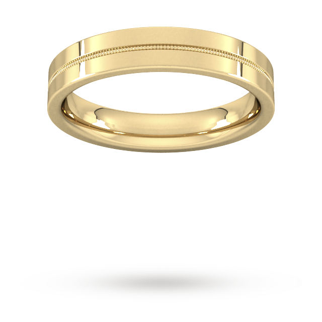 YELLOW GOLD FLAT COURT FLAT EDGED MILLGRAIN CENTRE 4MM WEDDING RING