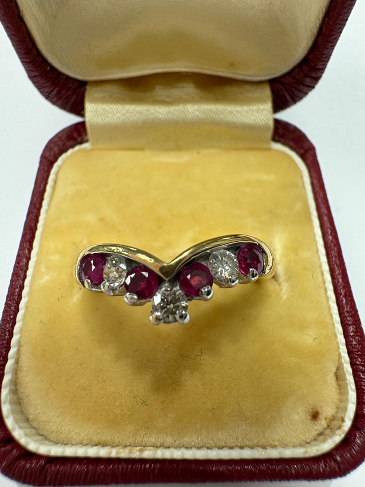 A wishbone worth wishing for - Vintage Pre-loved 9ct gold ruby & diamond ring, size N - Fogal & Barnes 