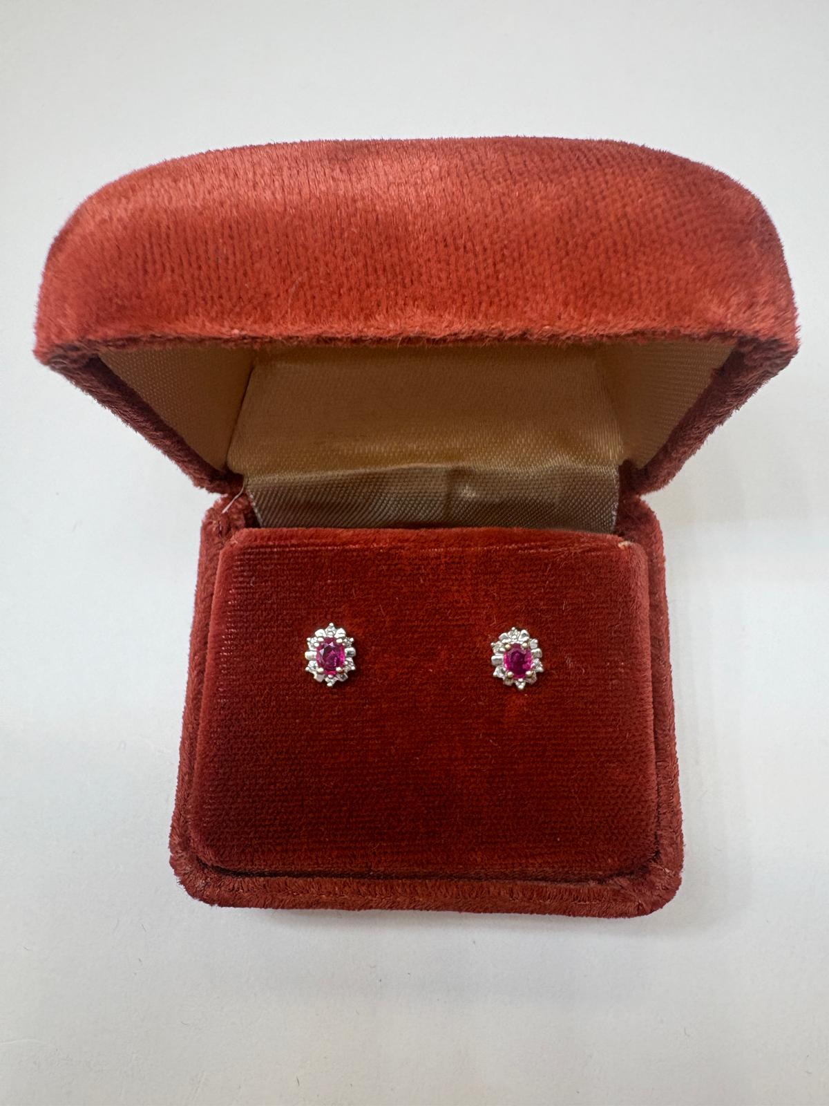 Pre-Loved Vintage 9ct Yellow Gold Ruby & Diamond Cluster Studds - 1.02g - Fogal & Barnes 