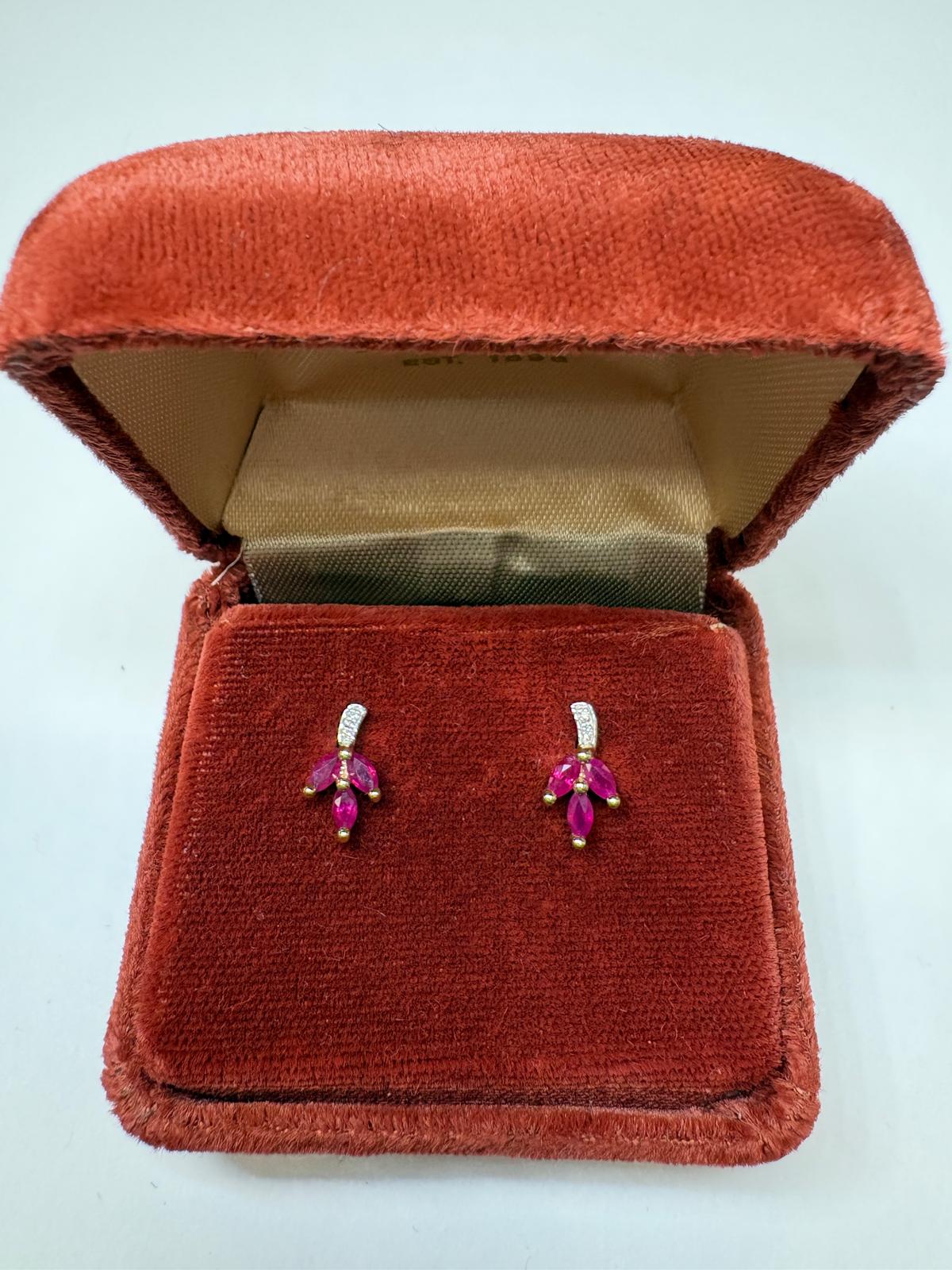 Pre-Loved Vintage 9ct Gold Ruby & Diamond Micro Earrings - 1g - Fogal & Barnes 