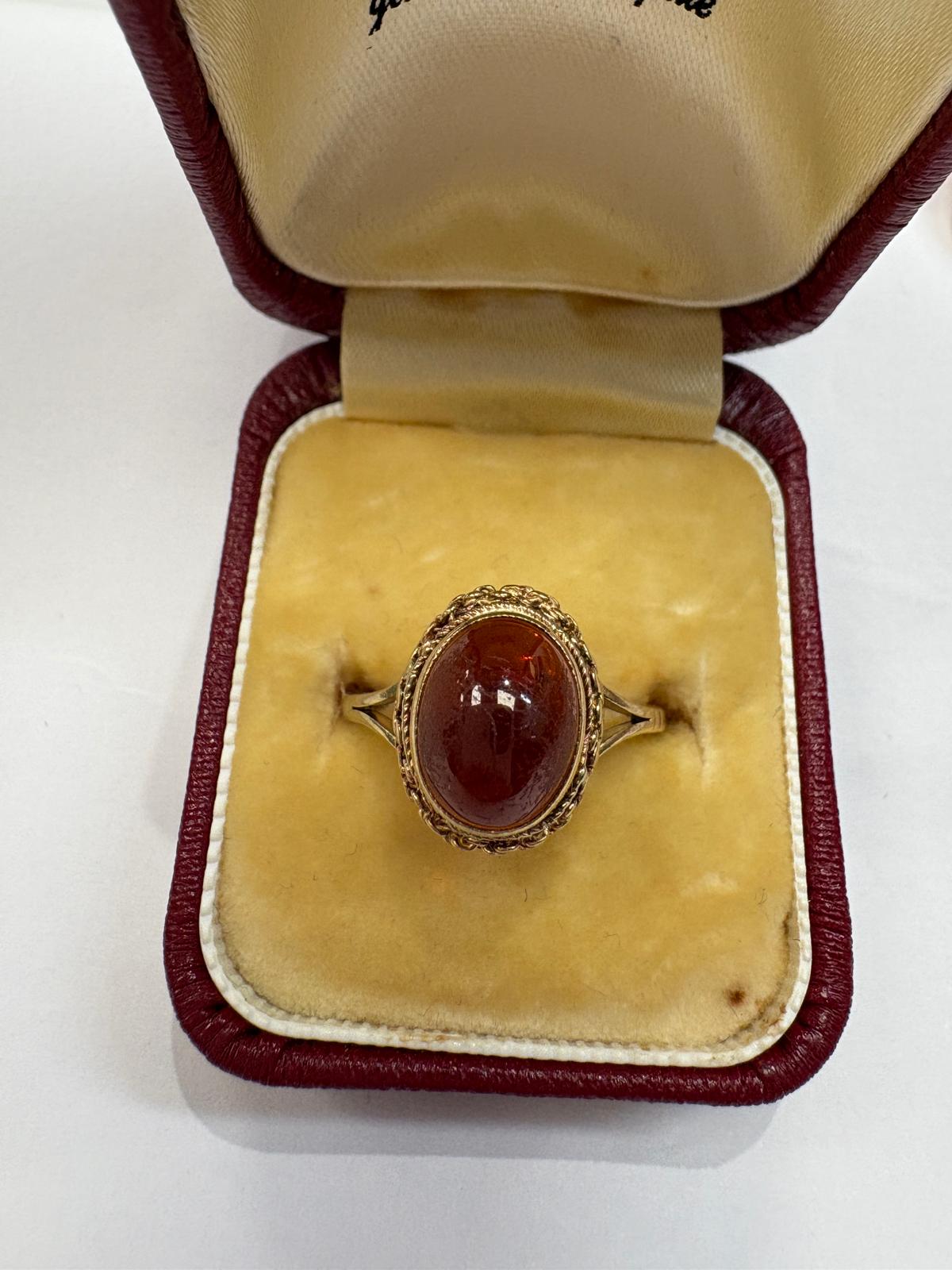 Pre-loved Vintage 9ct Gold Cabochon Garnet Ring, Rope-Twist Gallery, Size O