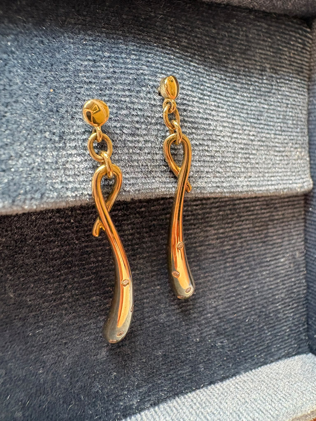 Pre-Loved 9ct Gold Diamond Drop Earrings - Sculptural Twist Design
