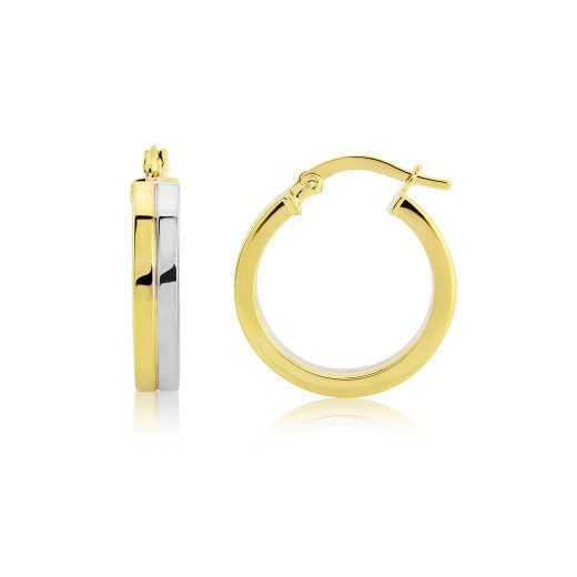 TWO TONE GOLD FLAT HOOP EARRINGS