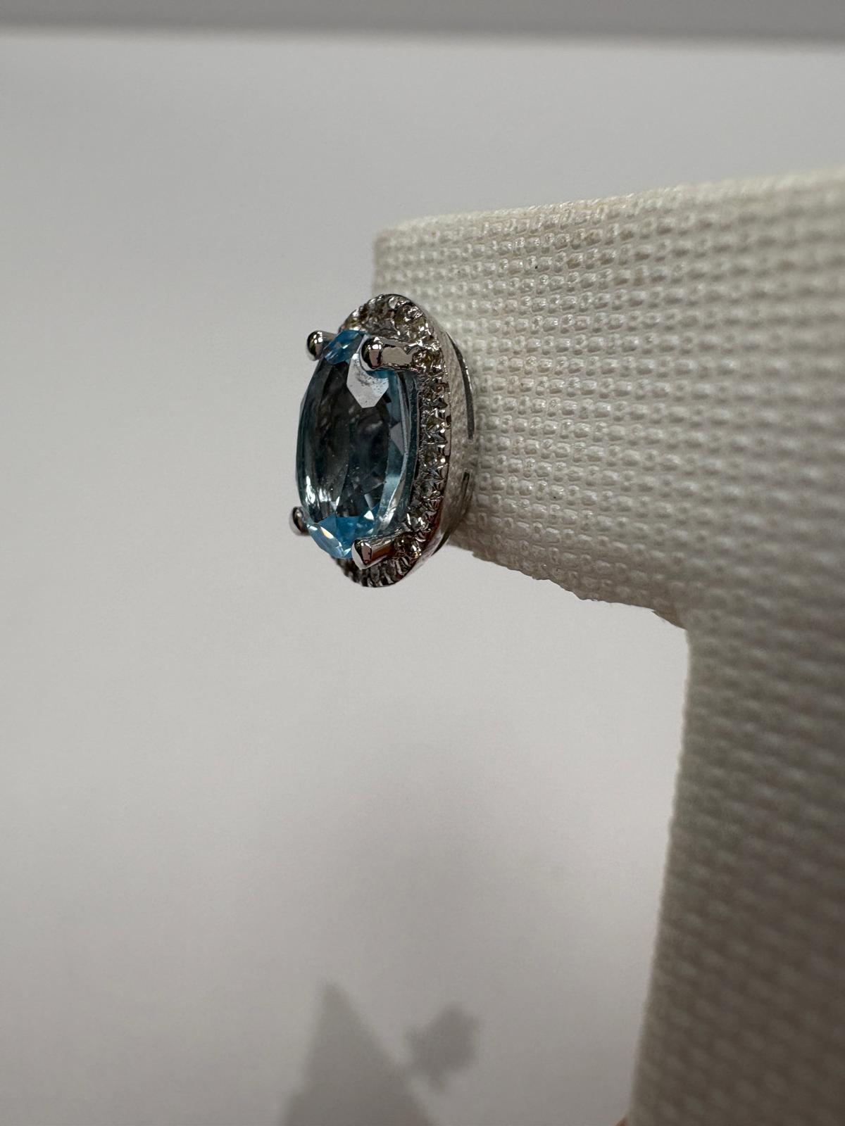 blue topaz diamond earrings, pre-loved white gold earrings, second hand 9ct white gold earrings, topaz halo earrings UK, pre-owned diamond earrings