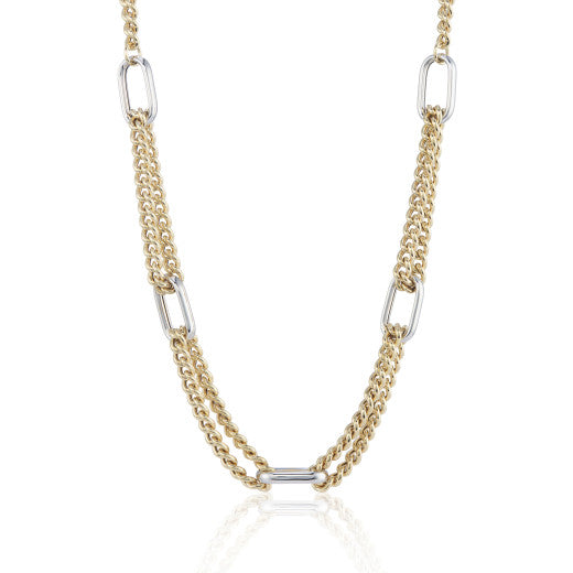 9CT YELLOW AND WHITE GOLD LONG  LINK NECKLACE