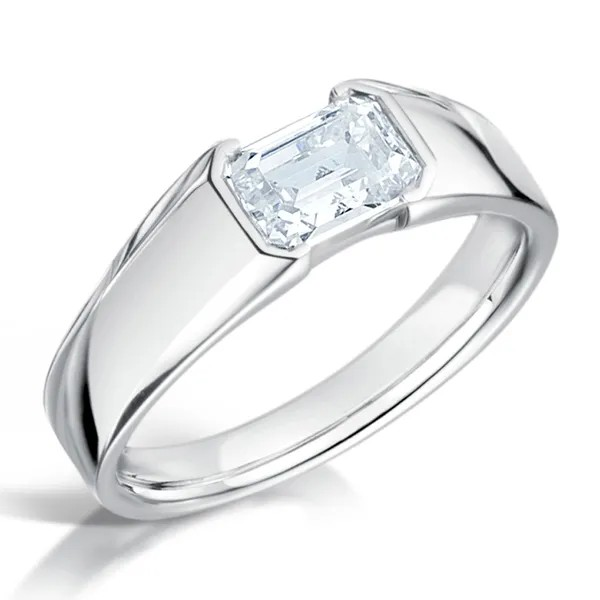 EAST TO WEST  EMERALD CUT DIAMOND SOLITAIRE  ENGAGEMENT RING