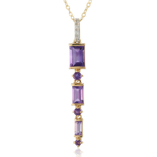 9K YELLOW GOLD GRADUATED BAGUETTE AND ROUND AMETHYSTS NECKLACE- HARROGATE