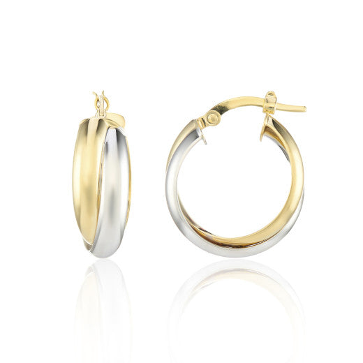 9K YELLOW AND WHITE GOLD CREOLE EARRINGS