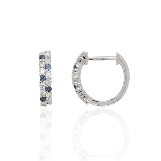 9K WHITE GOLD DIAMOND AND SAPPHIRE HUGGIES