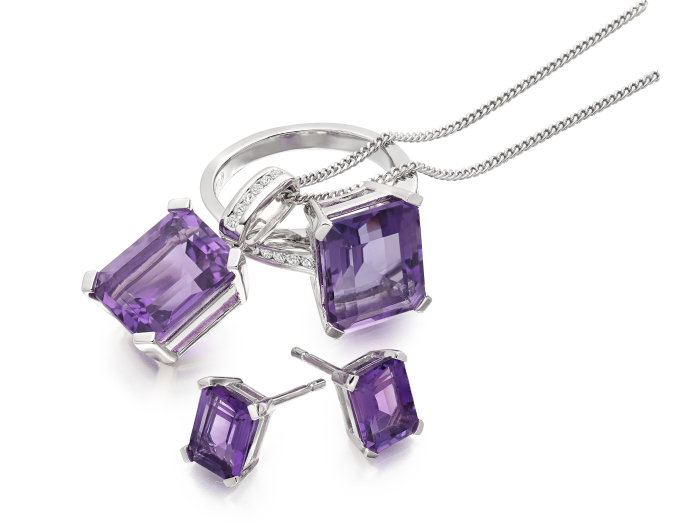 SILVER EMERALD CUT AMETHYST RING