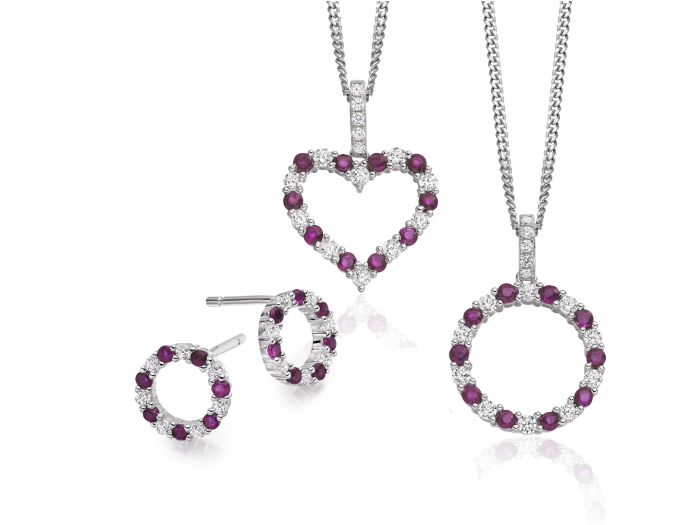 RUBY AND CZ CIRCLE OF LIFE SILVER EARRINGS