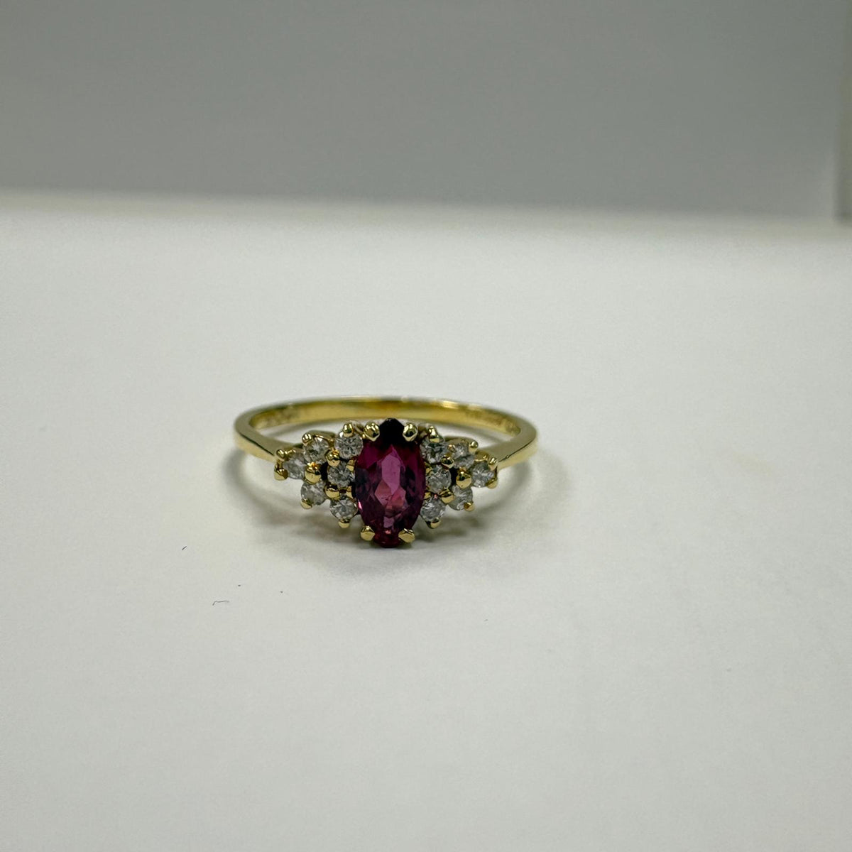 marquise ruby ring, ruby and diamond ring UK, 18ct gold ruby ring, marquise cluster ring, alternative engagement ring, ruby anniversary ring, July birthstone ring, pre-loved ruby ring