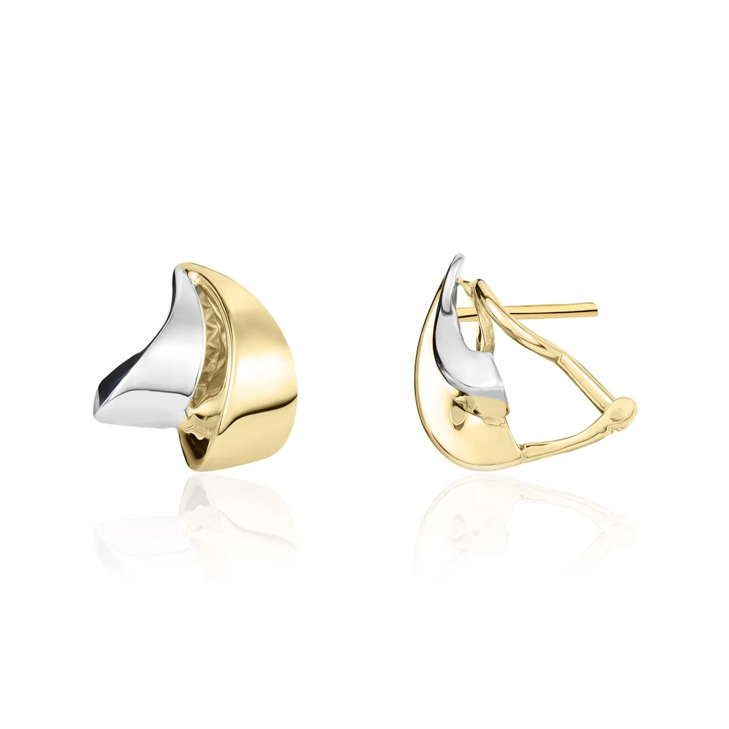 9k yellow and white gold curve modern earrings from fogal and barnes fine jewellers of harrogate. 