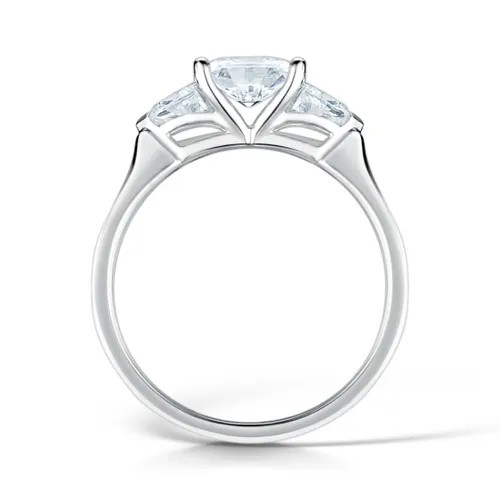 Oval diamond east- west three stone diamond engagement ring set on 18k white gold from fogal and barnes fine jewellers of Harrogate. 