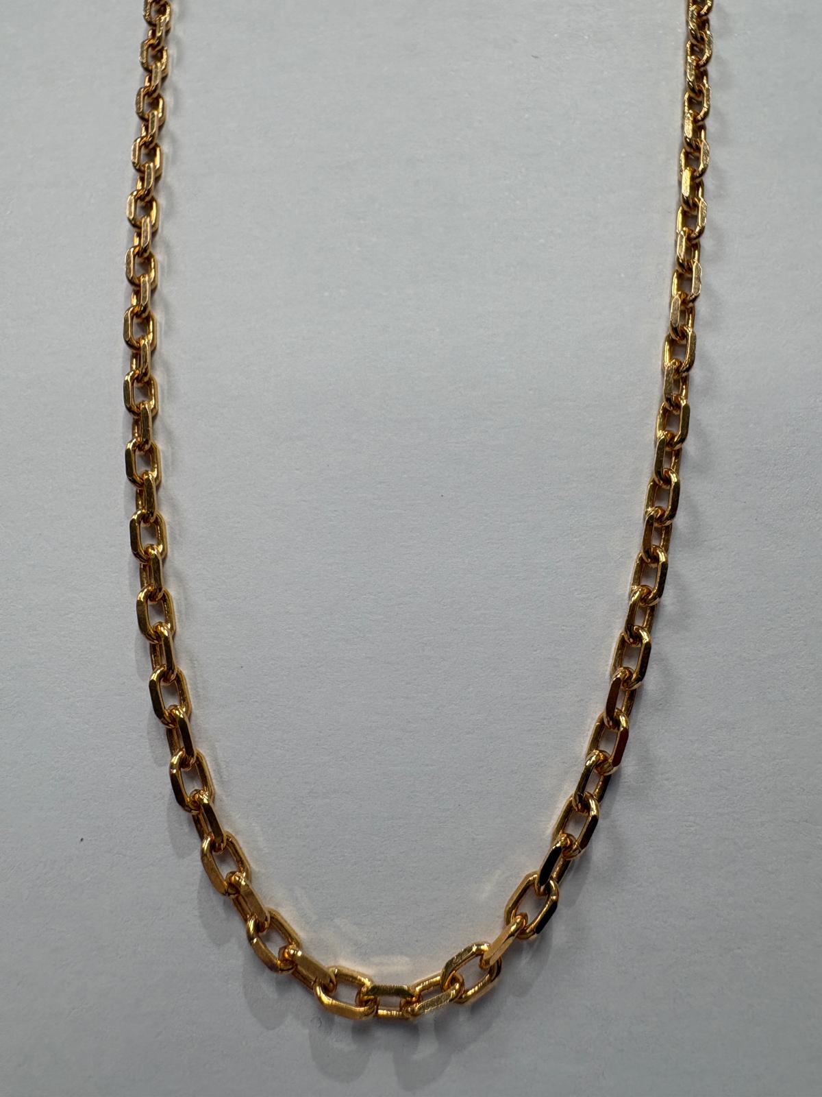 Pre-loved 18ct rose gold oval cable link chain necklace showing lobster clasp and 750 hallmark