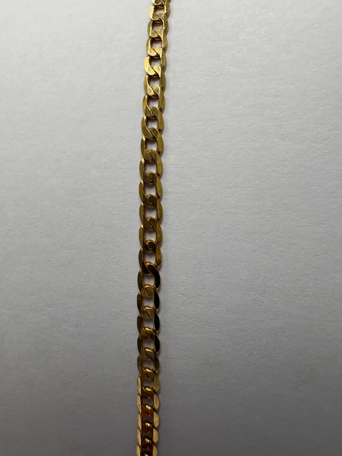 Close-up detail of pre-loved 18ct yellow gold flat curb chain links