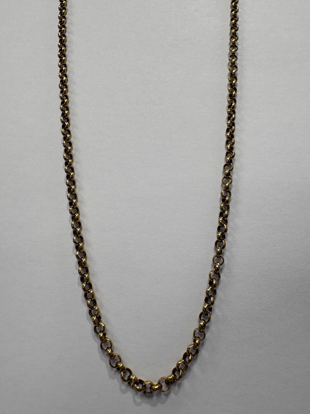 Pre-loved vintage 9ct yellow gold round belcher chain necklace, 20 inches, full length view 2