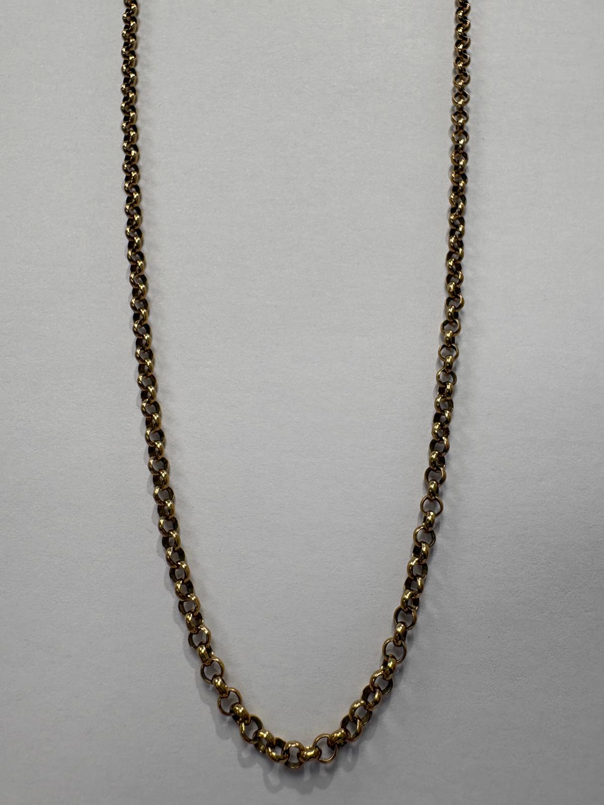 Pre-loved vintage 9ct yellow gold round belcher chain necklace, 20 inches, full length view