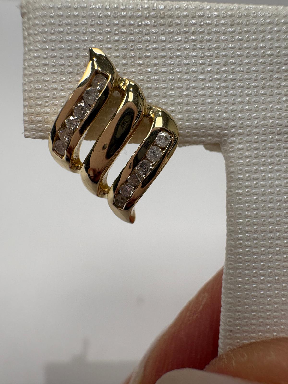 pre-loved diamond earrings, second hand 9ct gold earrings, diamond wave earrings, pre-owned gold earrings UK, channel set diamond studs