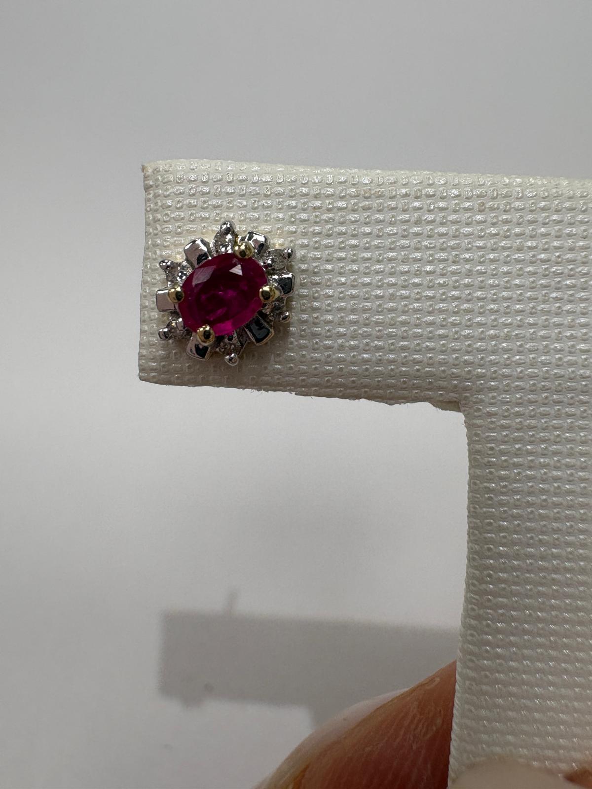 pre-loved ruby earrings, second hand 9ct gold earrings UK, ruby diamond cluster earrings, pre-owned gemstone earrings, everyday stud earrings, second hand fine jewellery UK, ruby stud earrings for sale UK