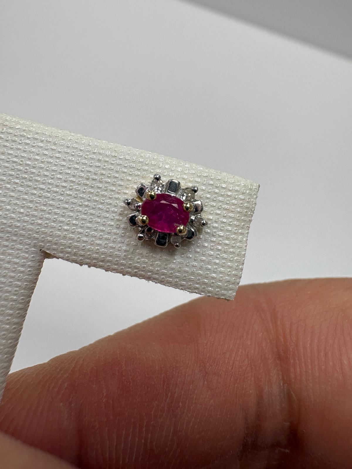 pre-loved ruby earrings, second hand 9ct gold earrings UK, ruby diamond cluster earrings, pre-owned gemstone earrings, everyday stud earrings, second hand fine jewellery UK, ruby stud earrings for sale UK