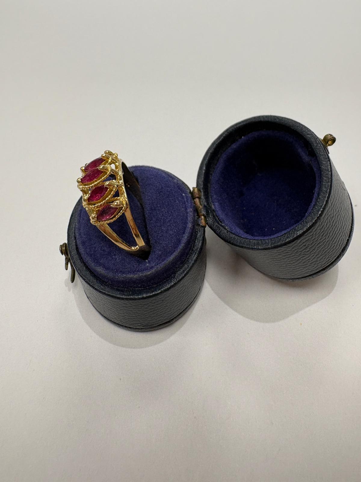 pre-loved ruby ring, vintage 15ct gold ring, antique gold ring UK, second hand five stone ring, Victorian ruby ring, pre-owned antique jewellery UK, vintage ring for sale UK, second hand fine jewellery UK, rare 15 carat gold ring