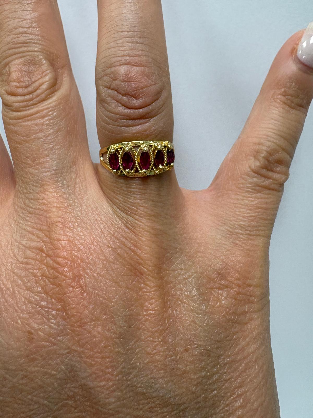 pre-loved ruby ring, vintage 15ct gold ring, antique gold ring UK, second hand five stone ring, Victorian ruby ring, pre-owned antique jewellery UK, vintage ring for sale UK, second hand fine jewellery UK, rare 15 carat gold ring